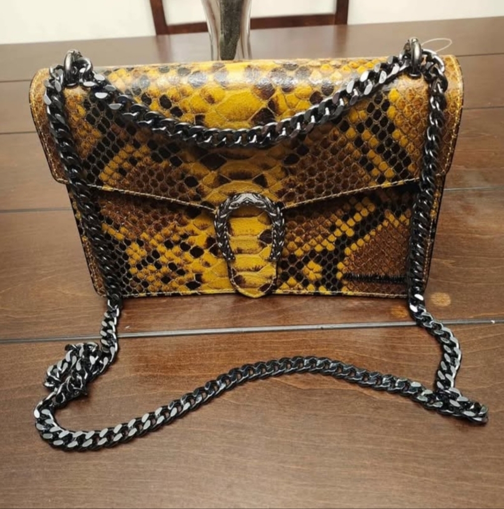 Snake Print Chain Shoulder Maria Galanti Leather Purse - Picture 1 of 5